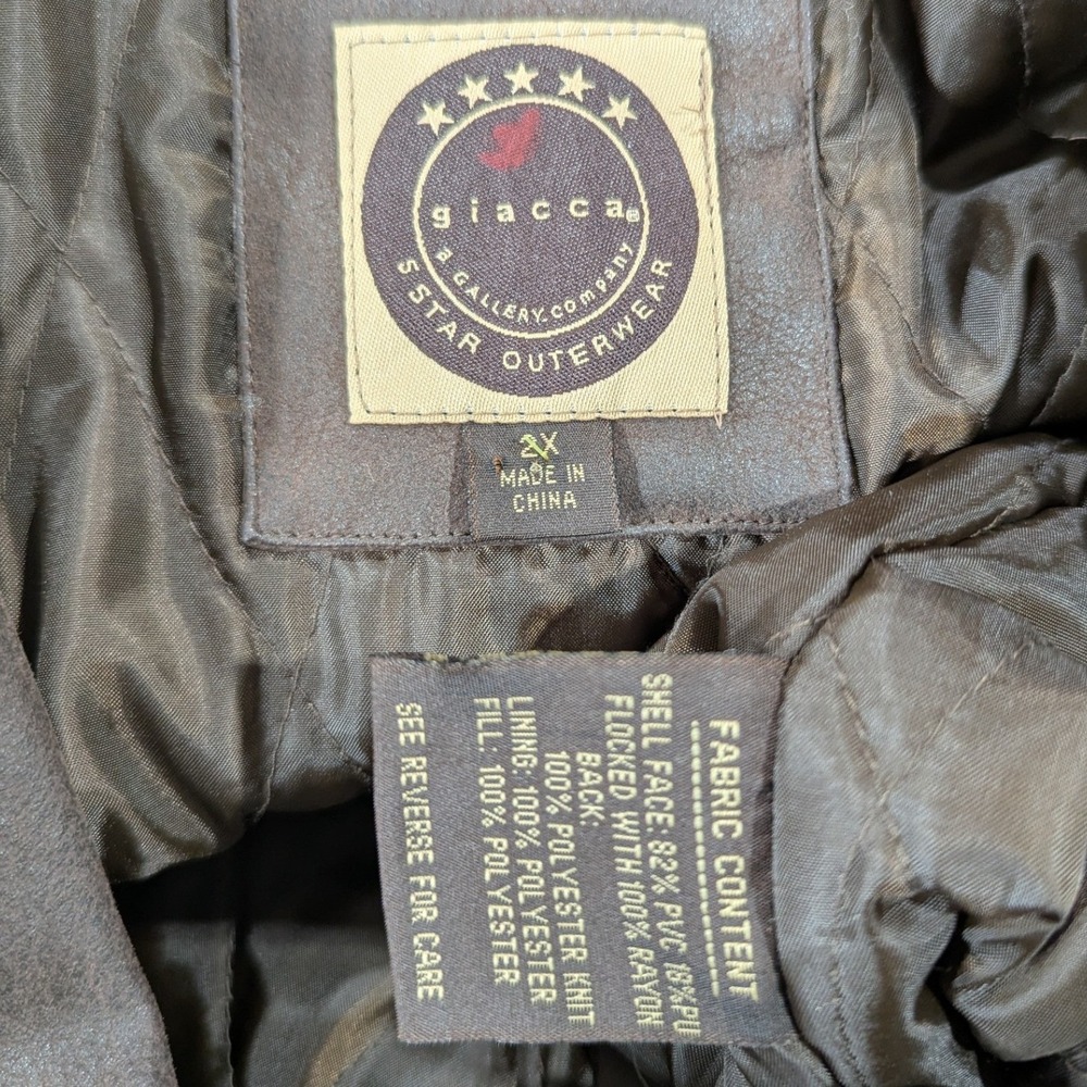 Giacca Brown Faux Leather Button Front Jacket Womens‎ 2X Quilted Lining - Picture 3 of 9